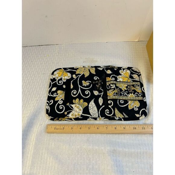Vera Bradley quilted Yellow Bird plush wallet 8"x4.5" Black Yellow trifold - Picture 5 of 6